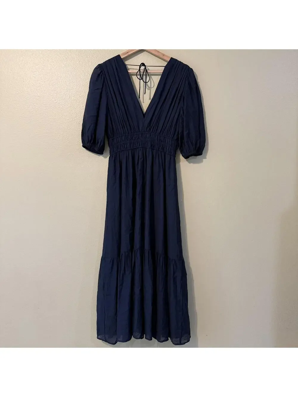Abercrombie & Fitch Navy V-Neck Puff Sleeve Maxi Dress Size M Petite
